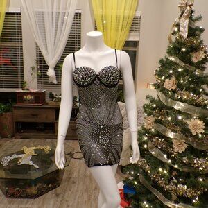 Banjul Black Iridescent Rhinestone Cocktail Dress Size Medium